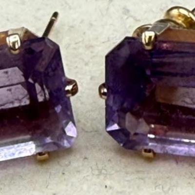 14k Yellow Gold And Amethyst Earrings 