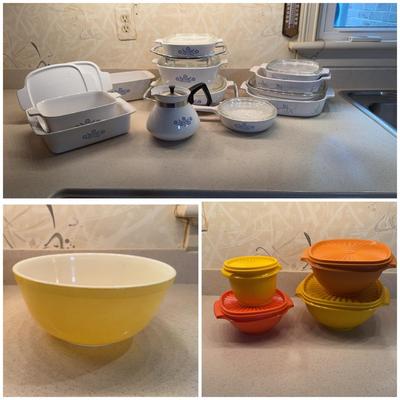 Blue flower and other Corningware -vintage Tupperware -Pyrex bowl