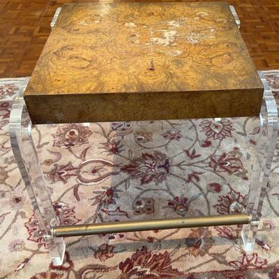 1970s Vintage Burl + Lucite Side Table