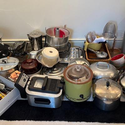 Assorted Kitchen Pots, Pans, Cookers, Grills, Utensils & More