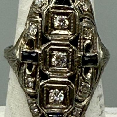 Vintage Art Deco Platinum, Diamond And Topaz Ring 