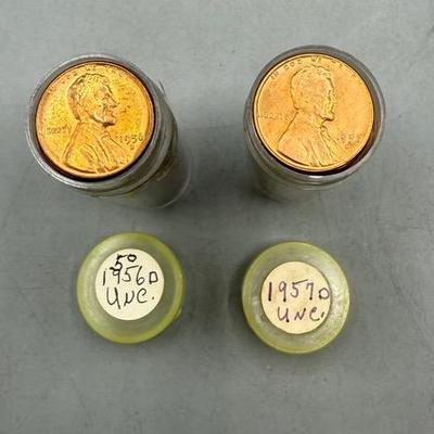 1956-D UNC Roll Wheat Cents And 1957-D UNC Roll 