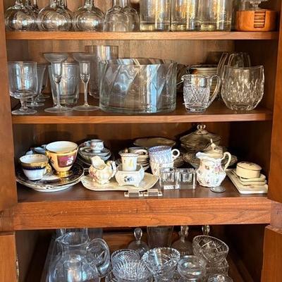 Assorted Stemware, Cut Glass Dishes, China-Contents Of Cabinet