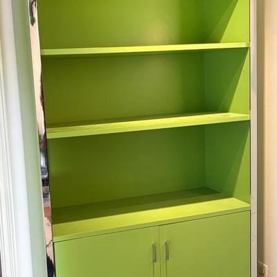 Bright Green & Chrome Bookcase/Cabinet
