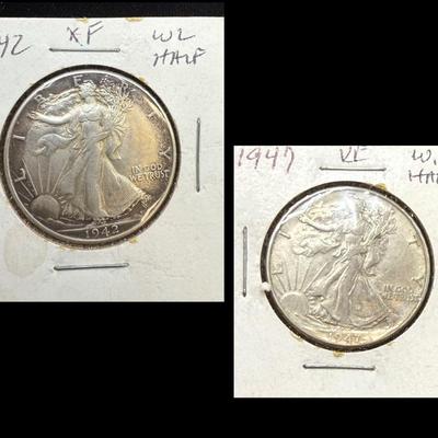 Two Walking Liberty Half Dollars 1947 & 1942 
