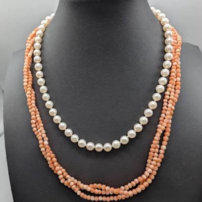 Coral & Pearl Necklaces w/ 14K Gold Clasps