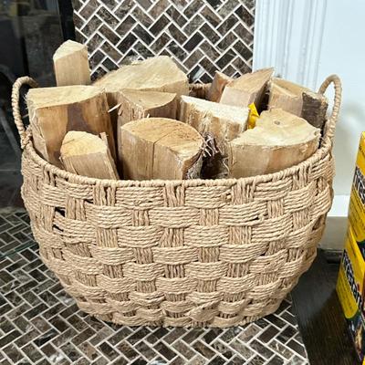 Rustic Basket with Firewood | Rustic basket of chopped firewood. - h. 13 x w. 16 x d. 11 in
