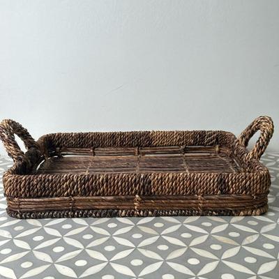 Woven Basket Tray With Handles | Rectangular woven basket tray with two side handles, ideal for serving or on display.
