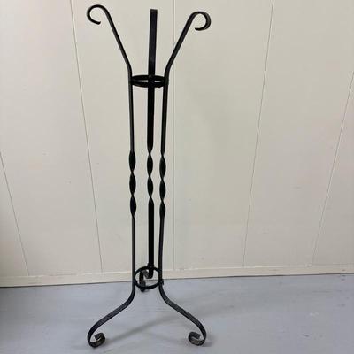 Wrought Iron Plant Stand | Vintage wrought iron plant stand, featuring elegant spiral twist legs and curled feet. - h. 41.5 x w. 10.5 in
