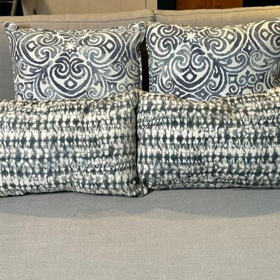(4pc) Throw Pillows - Blue & White Patterns | Set of four throw pillows, including two square with swirling blue patterns and two...