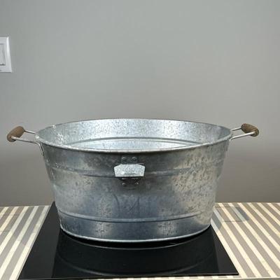 Galvanized Metal Beverage Tub | Galvanized metal beverage tub with handles and bottle opener. - h. 9 x w. 15 x l. 22 in
