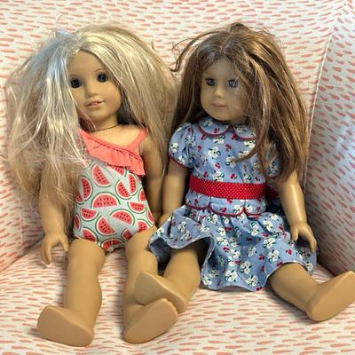 (2pc) American Girl Dolls | Vintage (2000s) American Girl dolls, including: "Julie," blonde hair, brown eyes, in watermelon...