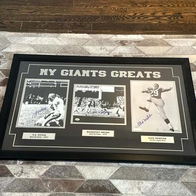Framed "NY Giants Greats" Memorabilia | Framed "NY GIANTS GREATS" memorabilia featuring images and signatures of Hall...