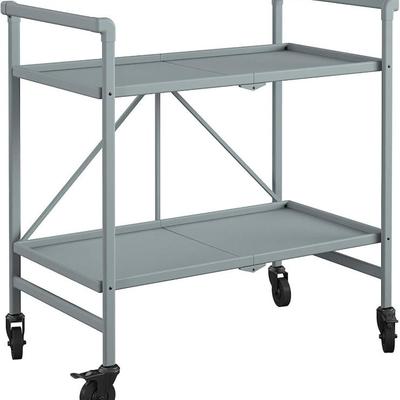 Cosco Folding Serving Cart | COSCO Outdoor Living folding serving cart with two trays and wheels, featuring a bluish gray-toned finish,...