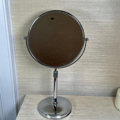 Modern Style Vanity Mirror | Modern style round tabletop swivel vanity mirror in nickel finish. - h. 17 x w. 6 in
