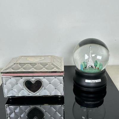 (2pc) Lenox Jewelry Box & Paris Snow Globe | Lenox "Childhood Memories" musical ballerina jewelry box: h. 4.25" x w....