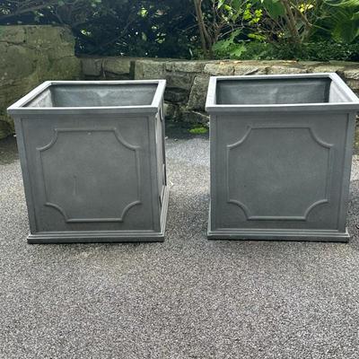 (2pc) Square Outdoor Planters | Pair of lightweight square outdoor planters crafted from durable fiberglass with built-in drain holes for...