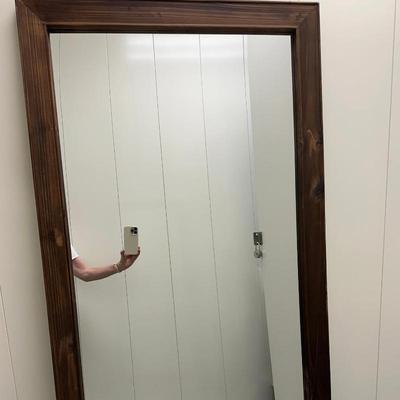 Dark Finish Wooden Floor Mirror | Oversized floor mirror with a dark-finished wooden frame, perfect for standing display. - h. 71 x w. 32...