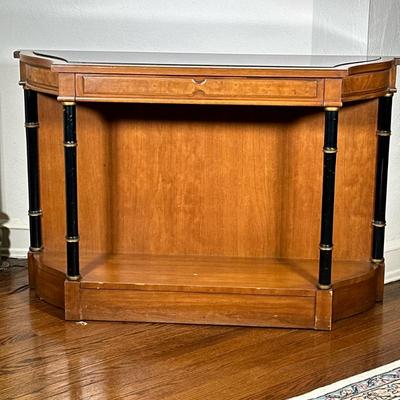 Drexel Burlwood Entry Table | Vintage (mid-century) Drexel "Repertoire Collection" burlwood entry table with black marble top...