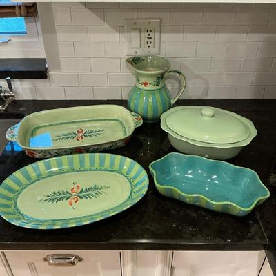 Gail Pittman Blue & Green Striped Floral Entertaining