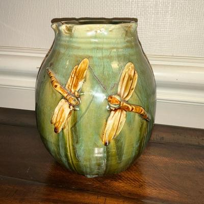 Heavy Dragonfly Pottery Vase