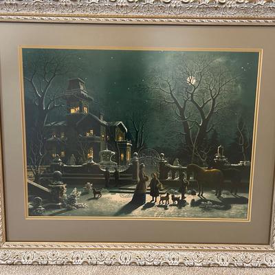 Winter Scene Print with Ornate Frame – By Unknown Artist