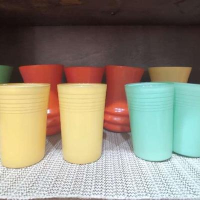 Depression Glass Tumblers – Orange, Green, Yellow
