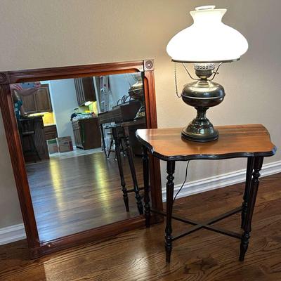 Electrified Oil Lamp, Side Table & Mirror