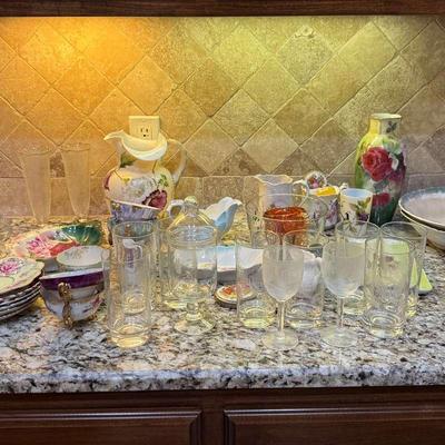 Glassware, Vase, Teacups & Plates