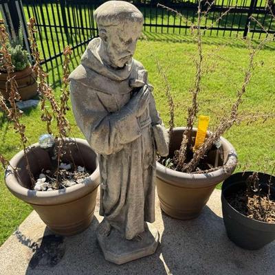 Saint Francis Statue and Flower Pots