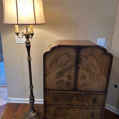 Antique Hutch with Drawers & Tall Lamp – 30.5” W x 19” D x 46.5” T