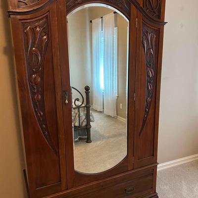 Antique Walnut Cabinet, 2 Pieces Locked – Requires Skeleton Key