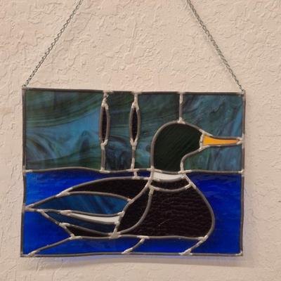 Vintage Stained Glass Duck Wall Hanging - 15" Width x 11¼" Tall