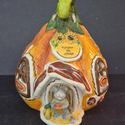 Blue Sky Clayworks by Heather Goldminc "Pumpkin Pie Cottage" Tea Light Holder