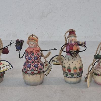 Vintage 2002 Jim Shore Heartwood Creek Set of 4 Snowman Hanging Ornaments