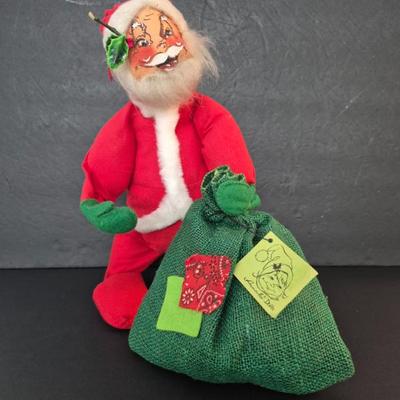 Vintage 1971 Annalee Mobilitee Santa with Big Green Sack Figure - 13" Tall - Grinchy Face?