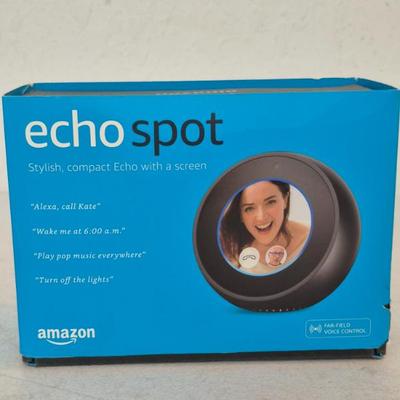 Amazon Echo Spot Smart Assistant Model #VN94DQ - Black - Alexa, Bluetooth, WiFi & Audio Line Out - In Box