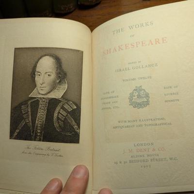 A beautiful and complete set of "The Works of Shakespeare," published in 1907. Edited by Israel Gollancz and published by J. M....