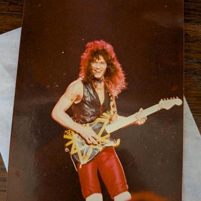  A rare and exceptional piece of rock and roll history! This is a vintage color photograph of the legendary guitarist Eddie Van Halen,...