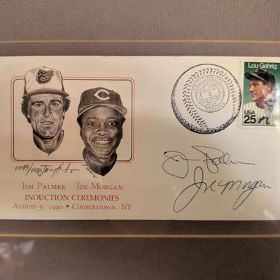 A rare and unique piece of baseball history! This framed First Day Cover commemorates the 1990 Hall of Fame induction of two legends, Jim...