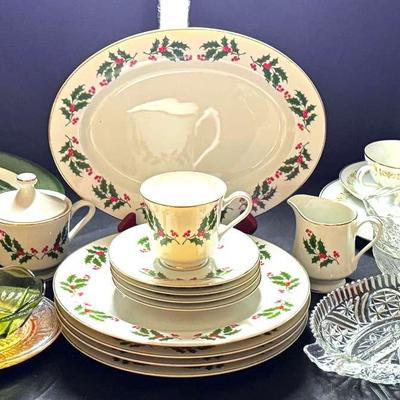Lot 132: Holiday Dinnerware, Pressed Glass Serving Pieces