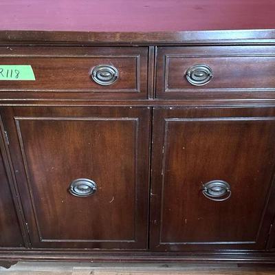 Lot 118:  Vintage Wooden Sideboard Buffet Cabinet with Brass Pulls