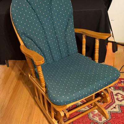 Lot 401: Wooden Glider Rocking Chair with Cushioned Seat and Back