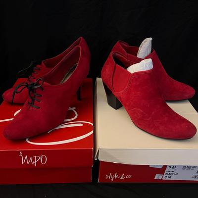 Lot 303: Women’s Suede Red Shoes - 2 Pairs - Booties - Size 8