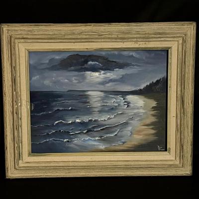Lot 404: Original Oil Painting – Moonlit Seascape by Ann Horn