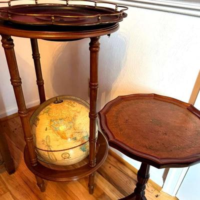Lot 123:  Stand With Globe, Leather Like Top Plant Stand