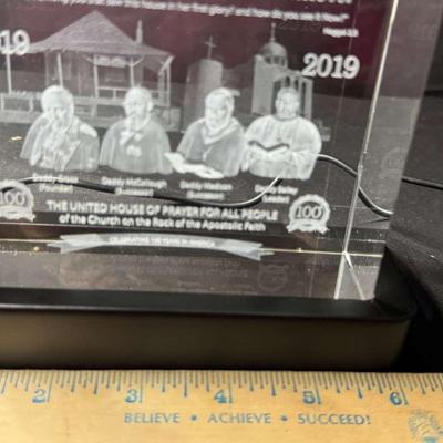 Lot 128:  Illuminated Crystal Plaque – American Year Centennial Celebration Commemorative Display;