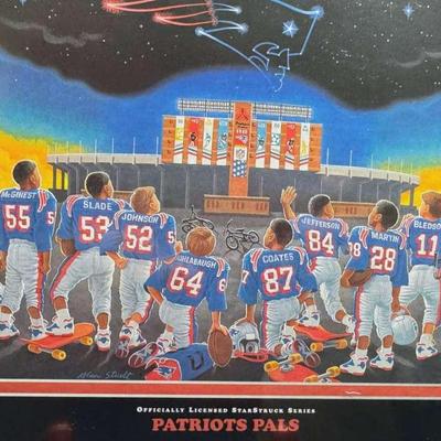 Lot 136:  "Patriots Pals” print from the Starstruck Series, officially licensed NFL artwork. Signed.