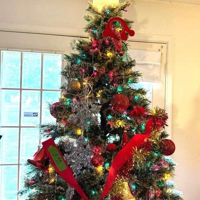 Lot 153:  Pre-Lit Artificial Christmas Tree with Ornaments, Garland & Lights