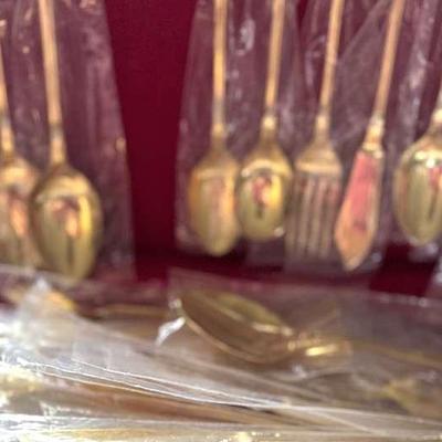 Lot 127:  Vintage Gold Look Stainless Steel -Service For 8